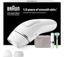 Braun IPL Silk-expert Pro 3 - IPL matu noņemšanas ierīce, pastāvīga un nesāpīga matu noņemšana mājās - komplektā ietilpst futrālis, Venus skuveklis, 2 uzlikas, izstrādāts Vācijā - PL3136, balta/sudraba krāsā