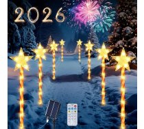 Qoosea Pack of 8 Solar Christmas Lights Outdoor, 8 Modes, 80 LED Stars Solar Lights with Candy Canes, Ziemassvētku rotājumi, ūdensizturīgas saules gaismas dārza rotājumiem, pastaigu celiņiem, terasēm