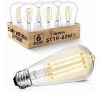 12 V LED E27 ST64 Vintage spuldze, 6 W = 60 W zemsprieguma spuldzes, DC12-24 V, antīkas retro E27 LED spuldzes, silti balta, 2700 K, paredzētas saules sistēmai, autofurgoniem, jūras transportlīdzekļiem, 6 gab. iepakojumā