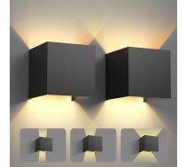 2 LED sienas lampu komplekts 12 W, iekštelpu/āra alumīnija sienas lampas, regulējams gaismas staru kūlis, 3000 K silti balta āra sienas gaisma IP54 dzīvojamai istabai, guļamistabai, dārzam, melns