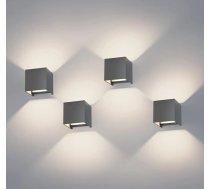 K-Bright Pack of 4 12 W LED sienas lampas, gaisma uz augšu un uz leju, regulējams gaismas staru kūlis, IP65, 4000 K, dabiski balta LED āra sienas lampas viesistabai, guļamistabai, balkonam, tumši pelēka krāsa