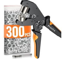 „Preciva“ kniežu knaibles audumam un drānai ar 300 nerūsējošām kniežām (10 mm), kniežu knaibļu komplekts ar maināmiem štancēšanas uzgaļiem, kniežu preses ar magnētisko galviņu, piemērots brezentam, PVC, ādai un audumam