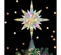 Luxspire Ziemassvētku eglītes virsotnes rotājums, apgaismota zvaigzne ar USB savienojumu un tālvadības pulti, 9,8 collu LED metāla rotājums, vintage un moderns Ziemassvētku eglītes rotājums mājas ballītei, Betlēme