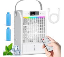JONRRYIN Mini gaisa dzesētājs mobilais, 4-in-1 portatīvais gaisa kondicionieris, mazs, ar tālvadības pulti, 1500 ml ūdens tvertne, 4 ātruma režīmi, 2 miglas režīmi, RGB apgaismojums, taimeris, ventilators ar ūdens dzesēšanu virtuvei, birojam