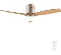 Cecotec griestu ventilators EnergySilence Aero 5600 Classic Gold&LightWood. 40 W līdzstrāvas motors, 3 augstas efektivitātes lāpstas, 6 regulējami ātruma līmeņi, diametrs 52 collas, ar plaša spektra tālvadības pulti