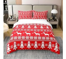 Homewish briežu motīva 100 % kokvilnas sega bērniem (zēniem un meitenēm), Ziemassvētku gultas veļas komplekts 200 x 200 cm, sarkana alņa un sniegpārslu sega, Bohēmijas meža dzīvnieku siluetu gultas veļas komplekts ar 2 spilvendrānas