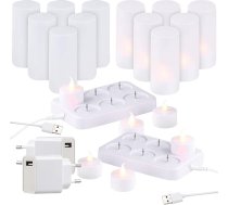 Lunartec tējas svecīšu uzlādes stacija: 2 gab. komplekts, 6 LED bateriju tējas svecītes, mirgojoša liesma, tējas svecīšu turētājs (LED ar uzlādes staciju, uzlādējams komplekts, uzlādējams)