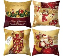 Sadodo 4 gab. Ziemassvētku spilvenu pārvalki 18x18 cm Ziemassvētku spilvenu pārvalki 18 collu spilvenu pārvalks Sniegavīrs, Ziemassvētku vecītis, zeķes Dāvanu kaste dīvānam Ziemassvētku dekorācija