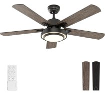 warmiplanet 52 collu melns griestu ventilators ar apgaismojumu un tālvadības pulti (5 lāpstiņas)