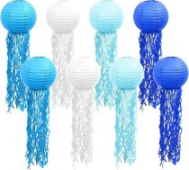 8 gab. papīra laternu komplekts, medūzu laternas, papīra laternas, medūzu laternas, papīra medūzas, okeāna laternas, lampu abažuri bērniem, tematiskas ballītes, kristības, dzimšanas dienas, telpu dekorēšana