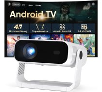Gudrais mini projektors ar integrētu lietotni, Android 14, Full HD 1080P, 25000 lūmenu, Android 11, integrētas lietotnes, 4D trapeces korekcija, WiFi 6 un BT 5.2, mājas kinozāles 4K projektors AE211B-2