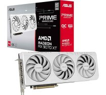 ASUS Prime Radeon RX 9070 XT White OC Edition 16GB GDDR6 spēļu grafikas karte (AMD Radeon RX9070XT RDNA 4, 2.5-slots, PCIe 5.0, 1x HDMI 2.1b, 3x DisplayPort 2.1a, balta, PRIME-RX9070XT-O16G-WHITE)