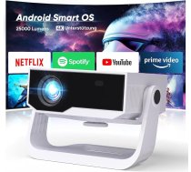 Smart projektors ar 4K atbalstu, Android 11, Full HD 1080P, 28000 lūmenu, WiFi 6 un BT 5.2, 120° regulējams statīvs, elektriskā fokusēšana, trapeces korekcija, mājas kinozāles projektors Switch/PS5 ierīcēm