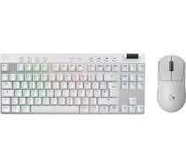 Logitech G PRO X SUPERLIGHT 2 LIGHTSPEED bezvadu spēļu pele, USB-C uzlāde, PC un Mac + PRO X TKL LIGHTSPEED bezvadu spēļu tastatūra, bez ciparu tastatūras, PBT taustiņi (vācu QWERTZ), balta krāsā