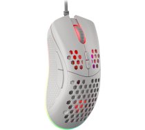 Genesis Krypton 555 Gaming Mouse - īpaši viegla, tikai 70 g, sensors līdz 8000 DPI, RGB apgaismojums, 7 programmējamas pogas, paracord kabelis, 1000 Hz pulsēšanas ātrums, datorspēļu pele FPS un e-sportam, balta