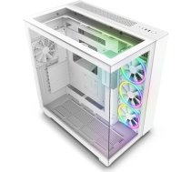 NZXT H9 Elite Dual-Chamber ATX Mid-Tower datorspēļu spēļu korpuss - CM-H91EW-01 - Komplektā ietilpst 3 x 120 mm F120 RGB Duo ventilatori ar kontrolieri - Stikla priekšējā, augšējā un sānu paneļi - Balts