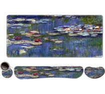 Paplašināts spēļu peles paliktnis, atmiņas putas, ergonomiska tastatūra, pele, plaukstas locītavas balsts, liels galda paklājs ar šūtām malām, neslīdoša pamatne, spēļu un mācību istabas ziedu gleznojums