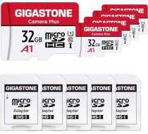 GIGASTONE Camera Plus 32GB MicroSDHC atmiņas karte 5 gab. iepakojumā + SD adapteris rīcības kamerām un droniem, nolasīšanas ātrums līdz 90MB/s, Full HD video ierakstīšana, A1 U1 klases 10 Micro SD karte UHS-I