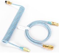 MAMBASNAKE C03 tinuma USB C kabelis spēļu tastatūrai, zvaigžņots pīts tastatūras kabelis, no C tipa uz A USB, pīts USB C kabelis, spirālveida C tipa tastatūras kabelis, 24K zelta aviācijas savienotājs - gaiši zils