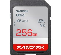 SANDISK Ultra SDXC UHS-I 256GB karte (līdz 195MB/s lasīšanas ātrums, Full HD video, V10, U1, C10) SANDISK Memory Zone lietotne