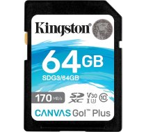 Kingston SDG3/64GB SD atmiņas karte 64GB SDXC Canvas Go Plus 170R C10 UHS-I U3 V30