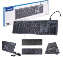 Hama Wired Keyboard CK-400 Black-Grey Polish QWERTY izkārtojums, USB apgaismota tastatūra, AI tastatūra, ergonomiska, zems trokšņu līmenis, noņemams kabelis, multimediju taustiņi)