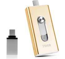 USB zibatmiņas karte 256 GB tālrunim, 4-in-1 atmiņas karte iPhone/iPad/Android/PC, USB 3.0 atmiņas karte, ātrgaitas zibatmiņas disks, ātrdarbīga foto zibatmiņas karte, fotoattēlu dublēšana, fotoattēlu video, zelta krāsā