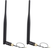 2 x 2.4G 5DB WiFi antena melna RP-SMA ligzda noņemams WLAN Range Expander WiFi pastiprinātājs ar U.FL IPEX uz RP-SMA Pigtail antenu 3G 4G WiFi koaksiālā RF 15 cm 1.13 kabelis