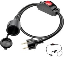 Schuko pagarinātājs ar slēdzi, 1,5 m, 16 A, 250 V, elektriskās rozetes pagarinātājs melns ar Schuko kontaktdakšu mājas birojam, izmantošanai ārpus telpām, iekštelpās, 90 grādi, 3 x 1,0 mm², IP44, ūdensizturīgs