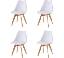 Baroni Home ESS or Office Chair with Wooden Beech Legs, Ergonomic Plastic Chair with Integrated Cushion, 50 x 48 x 82 cm (White, 4)