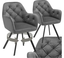 tectake Set of 2 Swivel Dining Room Chairs with Armrests, Velvet Fabric Swivel Chairs, Ergonomic, Furniture for Living Room, Chairs for Dining Lounge, Office, as a Dressing Chair or Desk Chair - Anthracite
