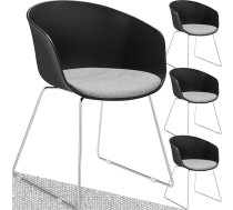 tectake® Plastic Armrest Chair, Comfortable Dining Chair, Office Chair with Soft Padded Seat Cushion, Chrome Steel Legs, Ergonomic Chair, Dining Room Chairs, Kitchen Chair, Bowl Chair - Set of 4