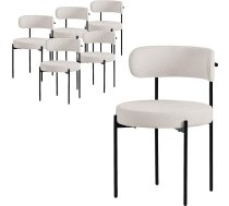 ML-Design Dining Room Chairs, Set of 6, Kitchen Chairs Made of Teddy Fabric, White, Living Room Chairs with Backrest, Upholstered Chairs with Black Metal Legs, Ergonomic Lounge Chair, Chairs for Dining Room/Living Room
