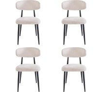 Set of 4 Japandi Dining Room Chairs: Modern Upholstered Chairs with Woven Linen Cover - Ergonomic Backrest Black Metal Legs - Comfortable Kitchen Chairs for Dining Room Living Room