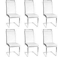homewell Dining Room Chairs, Set of 6, Ergonomic Seat, U-Shape Dining Room Chair, Swing Chair, Cantilever Chair, PU Leather Padded Kitchen Chair and Stainless Steel Legs (White and Black, 6)