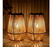 Saules laternas ārtelpām, 2 ar rokām austu rotangpalmas saules lampu komplekts āra iekāršanai, IP65 ūdensizturīgas dāvanas sievietēm, mātei, vecmāmiņai, saules laternas dārzam, balkonam, zālienam, balkona dekorēšanai