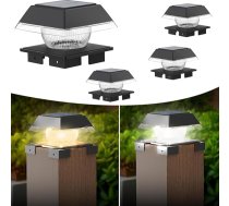 Solāro stabu vāciņu komplekts 4, LED saules gaismas āra lietošanai standarta žogu stabiem 9 x 9 10 x 10 11 x 11 12 13 x 13 14 x 14, silti balta + vēsā baltā, IP65 ūdensizturīgs, platforma, dārza dekorēšanai