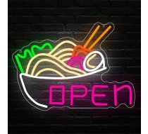 Atvērt neona zīme Ramen LED zīme japāņu nūdeles Gaismas zīme Gaisma sienu apdares neona gaismas uzraksts pusei Virtuves bārs Restorāns numurs