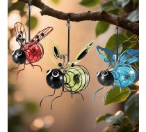 Solar-Bienenlichter für den Außenbereich (3 Stück) - Hängende wasserdichte Metall-LED-Insekten mit federnden Federn, Solar-Gartendekor-Lichter für Terrasse, Hof und Balkon