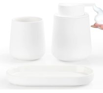 Vannas istabas piederumu komplekts Umlaca Vannas istabas piederumu komplekts, 3 gab., ietver 350 ml ziepju dozatoru, 320 ml zobu birstes trauku un ziepju trauku, piemērots vannas istabai, izlietnei, balto putu ziepju dozators.