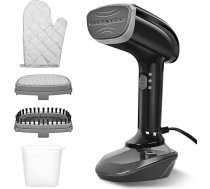 Tvaika tvaicētājs - 1800 W ar ātru keramikas sildīšanas plati, 25 g/min tvaika, 2-in-1 tvaika gludeklis, ar 300 ml tvertni, tvaika birsti un gludināšanas cimdu birojam, mājai, melns