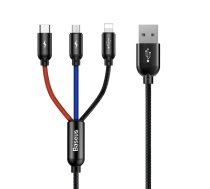 Izturīgs kabelis 3in1 USB microUSB Iphone Lightning USB-C 3.5A 1.2M melns