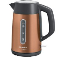 Bosch DesignLine TWK4P439 bezvadu tējkanna, bez šļakatām, uzliešana bez šļakatām, krūzes indikators, ūdens līmeņa indikators abās pusēs, aizsardzība pret pārkaršanu, 1,7 l, 2400 W, vara krāsā