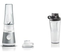 Bosch VitaPower Series 2 MMB2111T, mini ātrgaitas mikseris, līdz 40 000 apgr./min, 450 W, sudraba krāsā un Bosch ToGo pudele MMZBT01B, 0,6 l Smoothie ToGo pudele, izturīga, izturīga pret smalcināšanu.