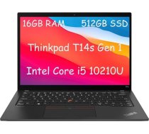 Lenovo Thinkpad T14s 1. paaudzes biznesa klēpjdators, 14 collu FHD piezīmjdators, Intel Core i5-10210U, 16 GB DDR4, 512 GB NVMe SSD, ASV QWERTY tastatūra, Windows 11 Pro (atjaunots)