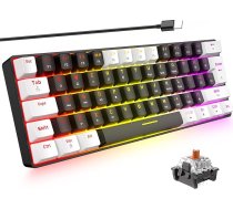 ZIYYOU LANG 60% mehāniskā spēļu tastatūra 62 taustiņi Kompakta mini vadu tastatūra 18 RGB LED apgaismojums Brūns slēdzis Peldošās taustiņu vāciņi Windows PC PS4 Xbox (melns un balts)