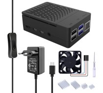 GeeekPi Raspberry Pi 4 korpuss ar PWM ventilatoru un 18W 5V 3,6A USB C ieslēgšanas/izslēgšanas slēdža barošanas avotu - dzesētājs Raspberry Pi 4 Model B 1GB/2GB/4GB/8GB