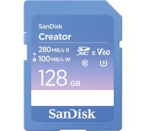 SanDisk Creator 128 GB SD UHS-II atmiņas karte spoguļkamerām un bezspoguļa kamerām, 6K video, V60, UHS-II, 280 MB/s nolasīšana, RescuePRO Deluxe, Adobe Creative Cloud