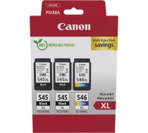 Canon PG-545XL x 2 / CL-546XL augstas ražības oriģinālās tintes kasetnes, 3 iepakojuma gabali (2 x melnas, 1 x krāsainas) - kartona daudzpakete