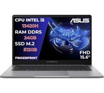 ASUS EXPERTBOOK P1 PC, Piezīmjdators, Piezīmjdators i5 13420H, 24 RAM DDR5, 512 GB SSD PCIex 4.0, Displejs 15,6 collas FHD, Piezīmjdators, Portatīvais dators ar pirkstu nospiedumu, Itāļu izkārtojums - gatavs lietošanai
